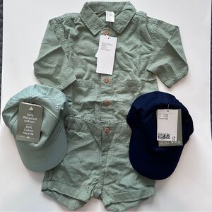 H&M Baby Top and Short Set with with 2 baseball hats